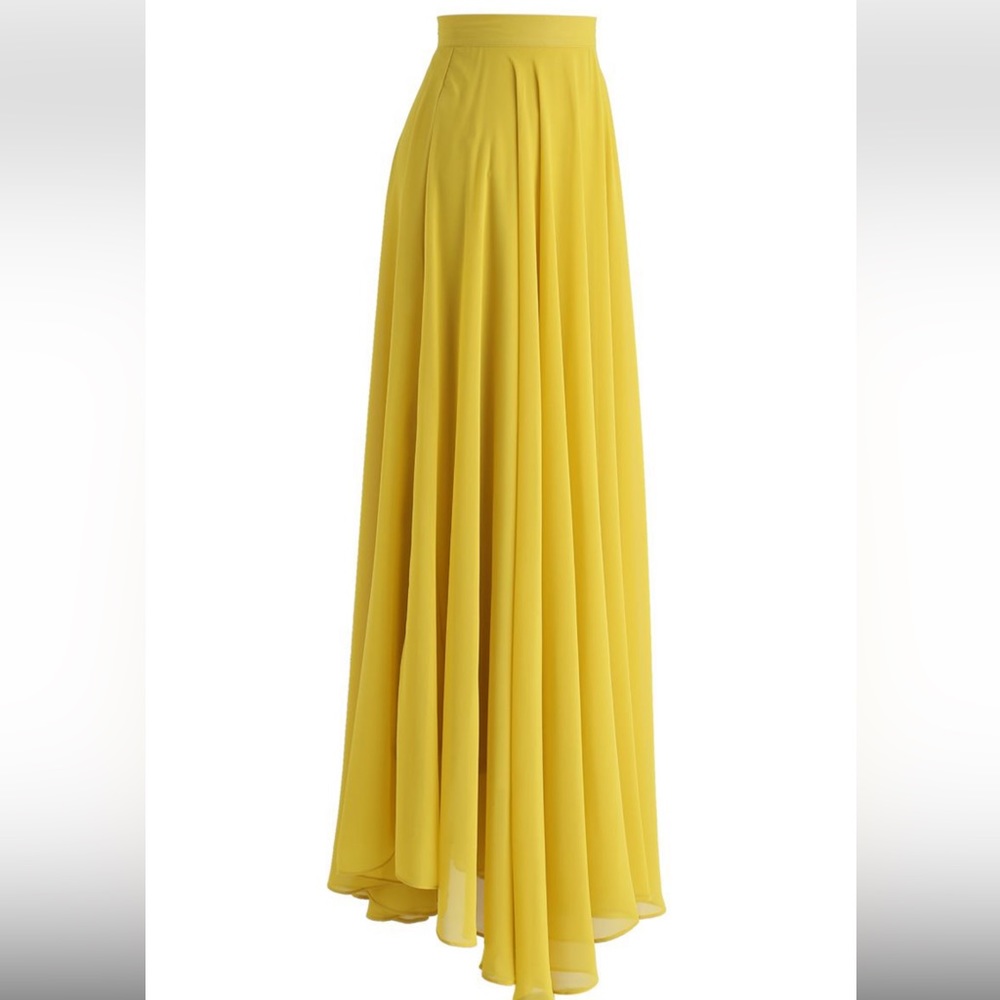 Chicwish Timeless Favorite Chiffon Maxi Skirt in Mustard - Size Small